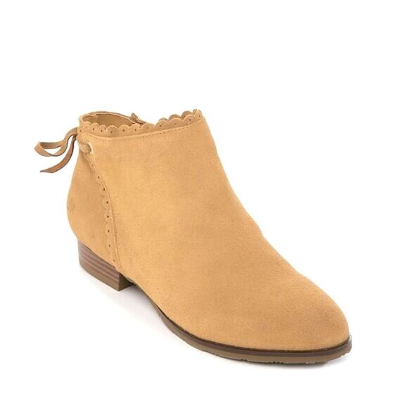 New! JACK ROGERS Charlotte Scalloped Suede Ankle Booties Boots Waterproof Oak - Picture 1 of 10